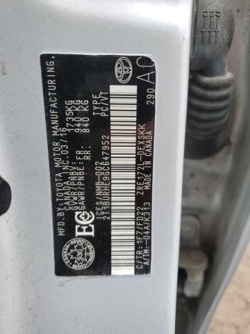 2T1BURHE9GC647952 - 2016 TOYOTA COROLLA L SILVER photo 12