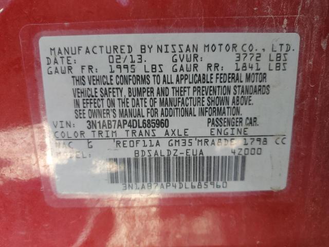 3N1AB7AP4DL685960 - 2013 NISSAN SENTRA S RED photo 13