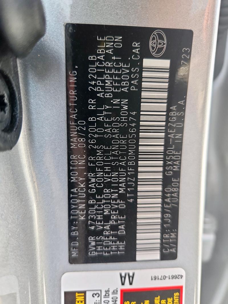 4T1JZ1FB0MU056474 - 2021 TOYOTA AVALON XLE 银色 照片 12