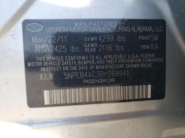 5NPEB4AC3BH269941 - 2011 HYUNDAI SONATA GLS SILVER photo 13