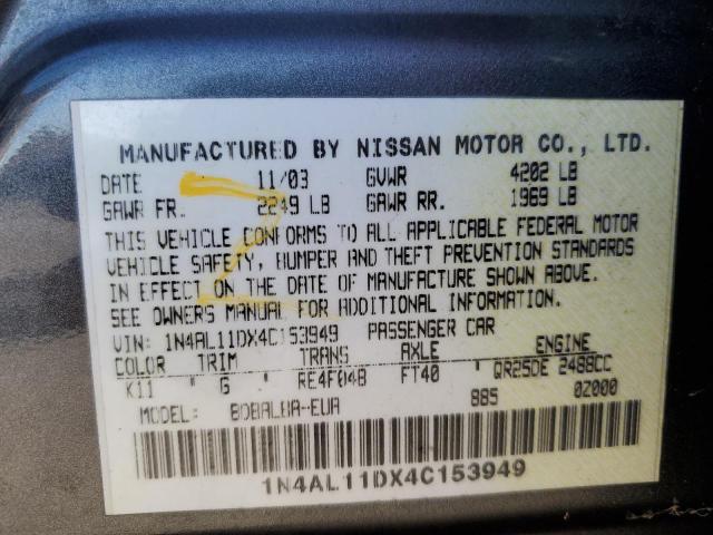 1N4AL11DX4C153949 - 2004 NISSAN ALTIMA BAS GRAY photo 12