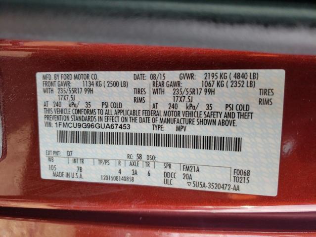 1FMCU9G96GUA67453 - 2016 FORD ESCAPE SE RED photo 12