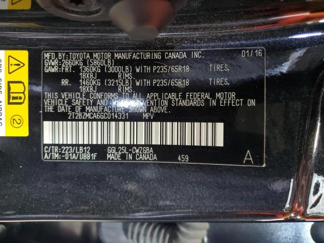 2T2BZMCA6GC014331 - 2016 LEXUS RX 350 BASE BLACK photo 14