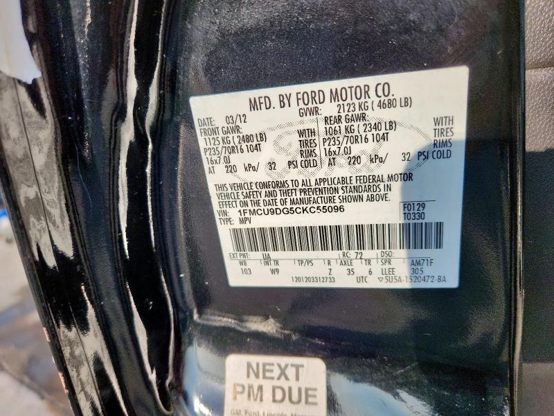 1FMCU9DG5CKC55096 - 2012 FORD ESCAPE XLT 黑色 照片 13