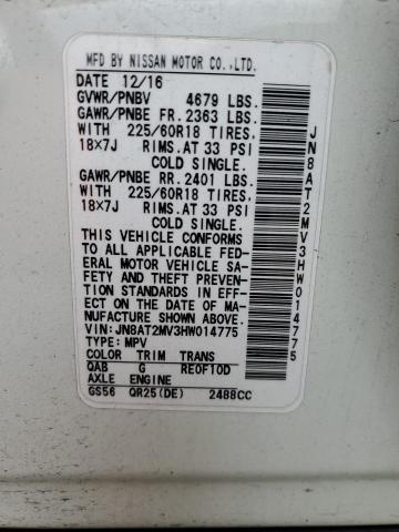 JN8AT2MV3HW014775 - 2017 NISSAN ROGUE S WHITE photo 13