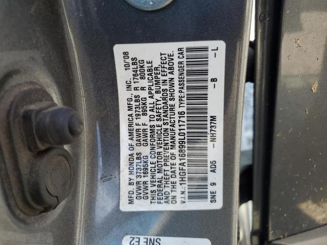 1HGFA16899L011716 - 2009 HONDA CIVIC EX ნაცრისფერი ფოტო 12