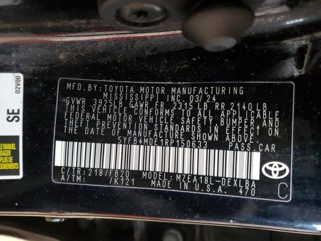 5YFB4MDE1RP150633 - 2024 TOYOTA COROLLA LE BLACK photo 12