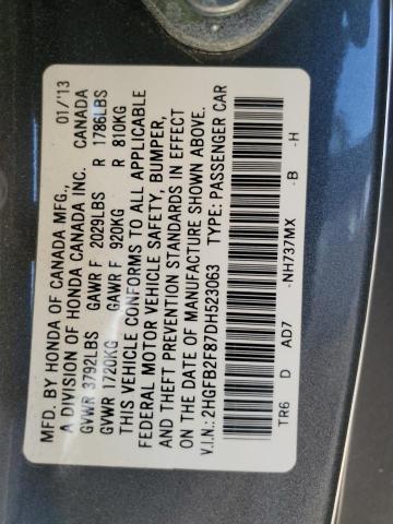 2HGFB2F87DH523063 - 2013 HONDA CIVIC EX GRAY photo 13