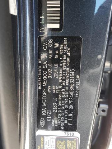 3KPF24AD8ME331645 - 2021 KIA FORTE FE SILVER photo 12