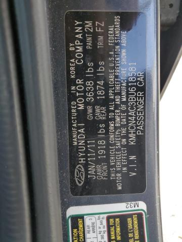 KMHCN4AC3BU618581 - 2011 HYUNDAI ACCENT GLS GRAY photo 12