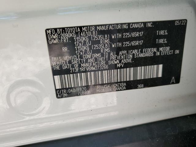 2T3F1RFV6NW273266 - 2022 TOYOTA RAV4 LE WHITE photo 13