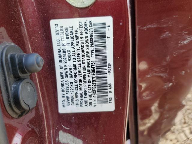 19XFB2F97DE064751 - 2013 HONDA CIVIC EXL მუქწითელი ფოტო 13