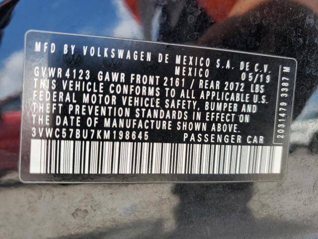 3VWC57BU7KM198645 - 2019 VOLKSWAGEN JETTA S BLACK photo 12
