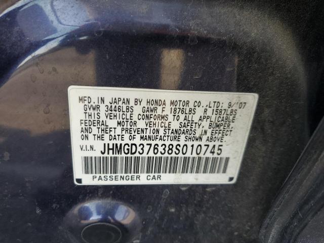 JHMGD37638S010745 - 2008 HONDA FIT SPORT BLUE photo 12