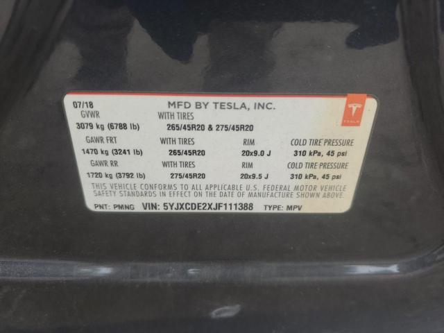 5YJXCDE2XJF111388 - 2018 TESLA MODEL X Մոխրագույն լուսանկար 13