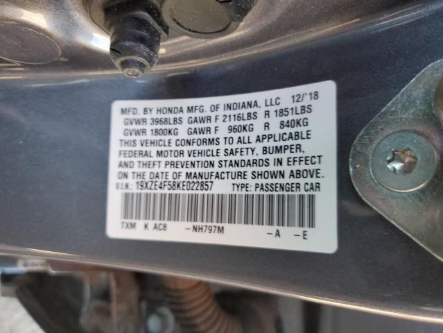 19XZE4F58KE022857 - 2019 HONDA INSIGHT EX GRAY photo 12