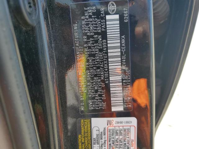 4T1BE46KX7U714999 - 2007 TOYOTA CAMRY CE 黑色 照片 12