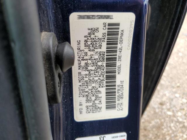 5YFBU4EE4DP190602 - 2013 TOYOTA COROLLA BASE Կապույտ լուսանկար 12