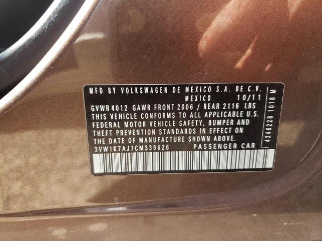 3VW1K7AJ7CM339626 - 2012 VOLKSWAGEN JETTA BASE 棕色 照片 12