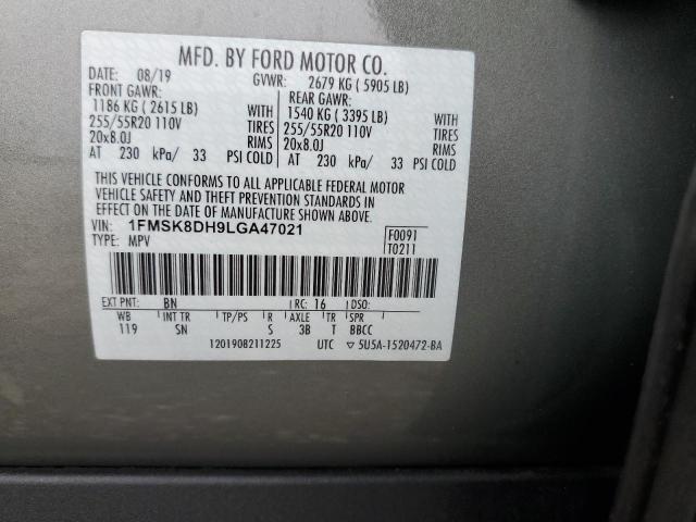 1FMSK8DH9LGA47021 - 2020 FORD EXPLORER XLT ნაცრისფერი ფოტო 14