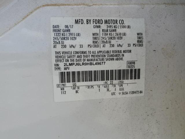 2LMPJ6LR0HBL49677 - 2017 LINCOLN MKX RESERVE WHITE photo 12