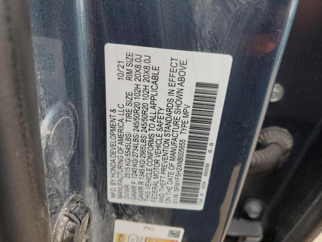 5FNYF5H2XNB005655 - 2022 HONDA PILOT SE GRAY photo 13