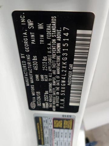 5XXGW4L2XKG315147 - 2019 KIA OPTIMA SX თეთრი ფოტო 12