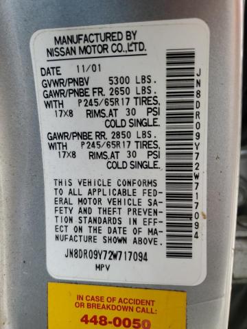 JN8DR09Y72W717094 - 2002 NISSAN PATHFINDER LE 银色 照片 13