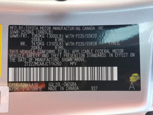 2T2ZZMCA8JC114260 - 2018 LEXUS RX 350 BASE ვერცხლისფერი ფოტო 13