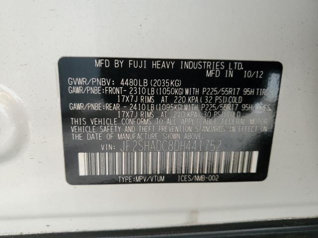 JF2SHADC8DH441752 - 2013 SUBARU FORESTER 2.5X PREMIUM أبيض صورة 13