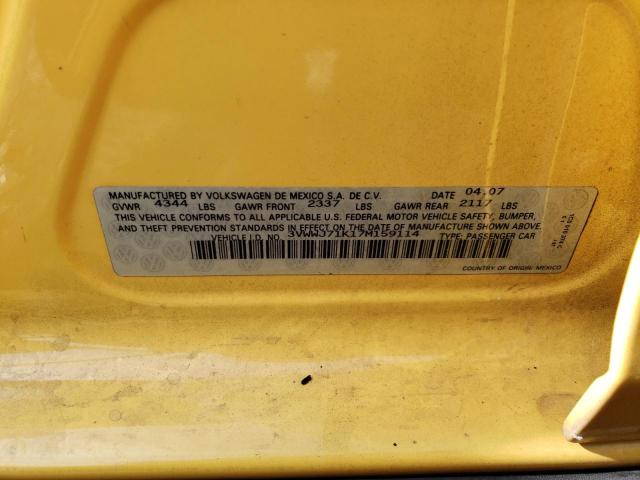 3VWWJ71K17M159114 - 2007 VOLKSWAGEN JETTA GLI OPTION PACKAGE 1 YELLOW photo 12