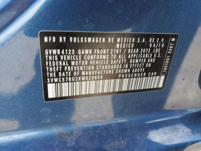 3VWC57BU2KM029858 - 2019 VOLKSWAGEN JETTA S BLUE photo 13