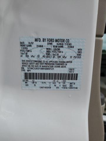 1FMCU93158KB89721 - 2008 FORD ESCAPE XLT თეთრი ფოტო 12