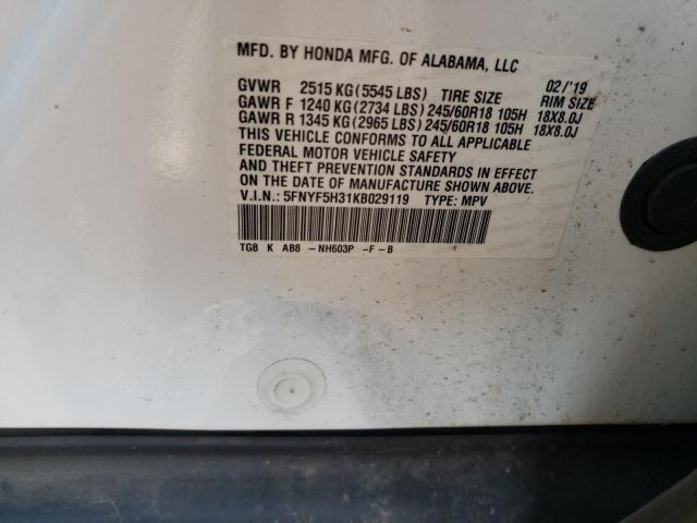 5FNYF5H31KB029119 - 2019 HONDA PILOT EX WHITE photo 14