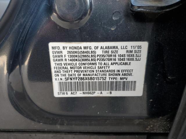 5FNYF286X6B015752 - 2006 HONDA PILOT EX ნაცრისფერი ფოტო 13