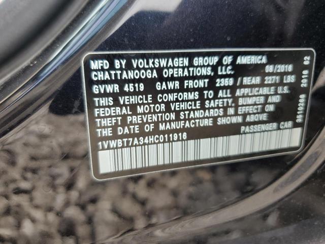 1VWBT7A34HC011916 - 2017 VOLKSWAGEN PASSAT SE BLACK photo 12