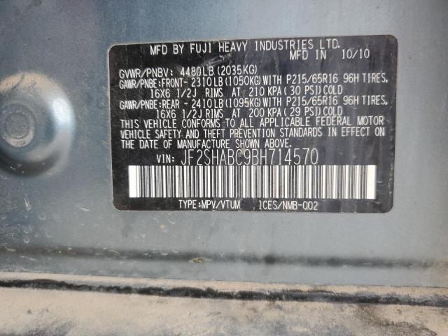 JF2SHABC9BH714570 - 2011 SUBARU FORESTER 2.5X ტურკოუსი ფოტო 12