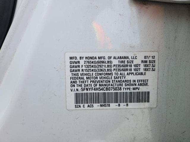 5FNYF4H54CB075038 - 2012 HONDA PILOT EXL WHITE photo 13