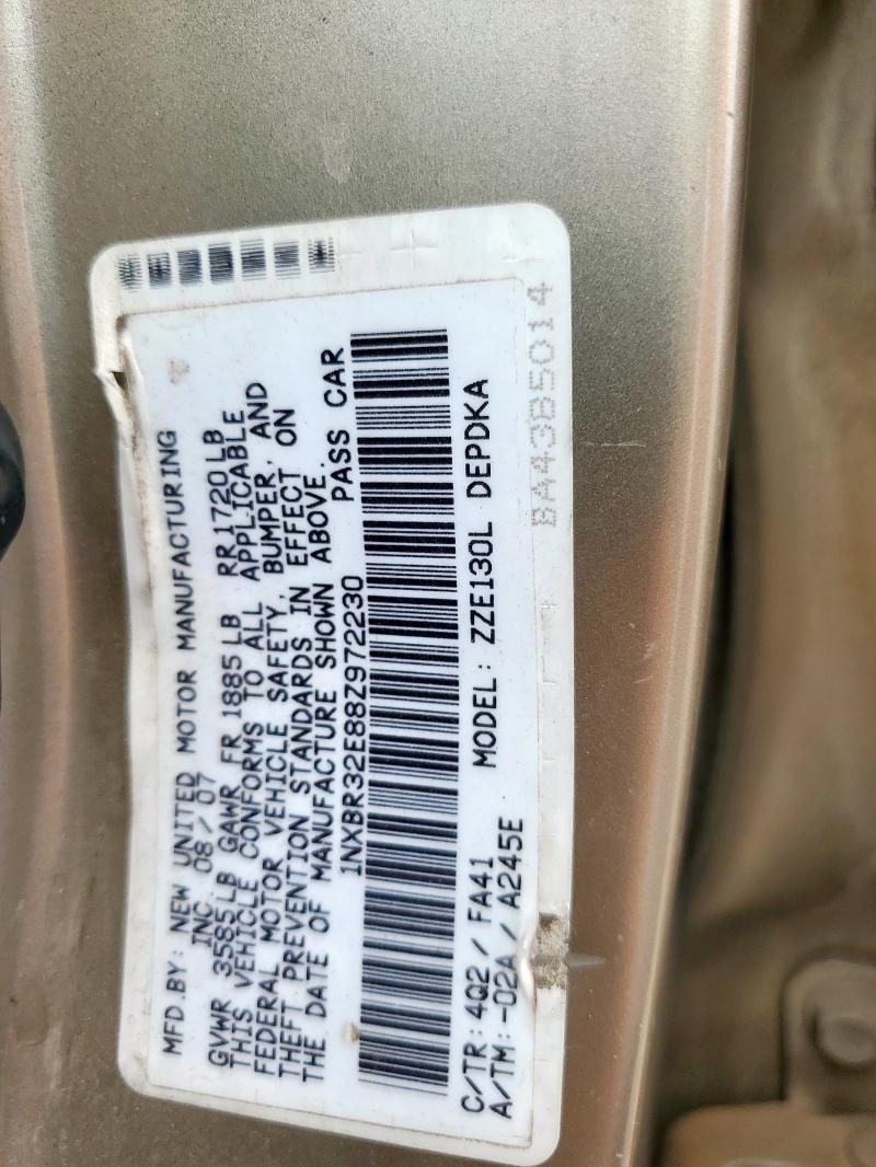 1NXBR32E88Z972230 - 2008 TOYOTA COROLLA CE Beżowy zdjęcie 12