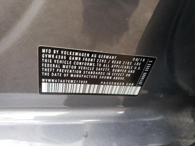 WVWWA7AU7KW217935 - 2019 VOLKSWAGEN GOLF R ნაცრისფერი ფოტო 12