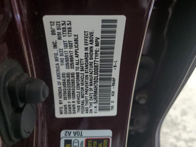 5J6RM4H76DL000877 - 2013 HONDA CR-V EXL MAROON photo 13