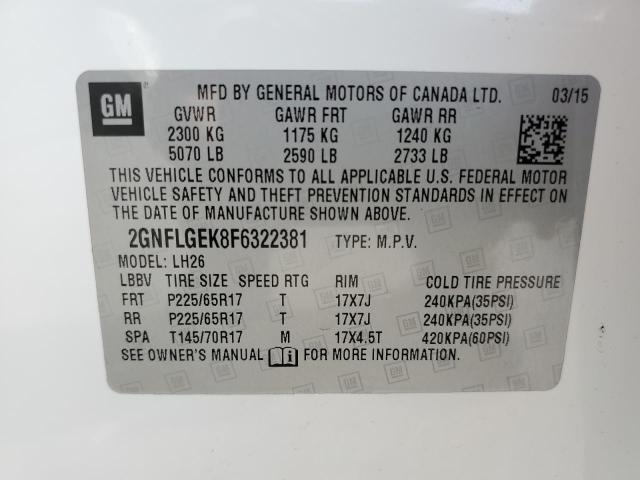 2GNFLGEK8F6322381 - 2015 CHEVROLET EQUINOX LT WHITE photo 13