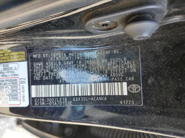 4T1BK36B16U161161 - 2006 TOYOTA AVALON XL BLACK photo 12