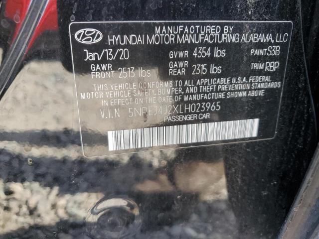 5NPEJ4J2XLH023965 - 2020 HYUNDAI SONATA SEL PLUS BLACK photo 12