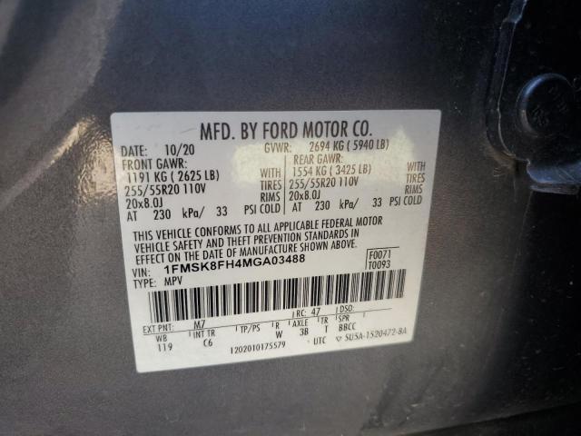 1FMSK8FH4MGA03488 - 2021 FORD EXPLORER LIMITED Boz foto 14