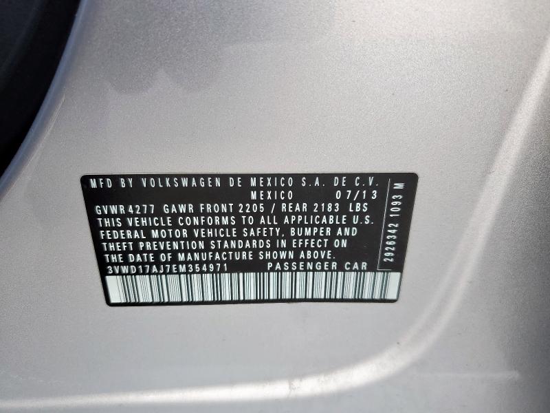 3VWD17AJ7EM354971 - 2014 VOLKSWAGEN JETTA SE SILVER photo 13