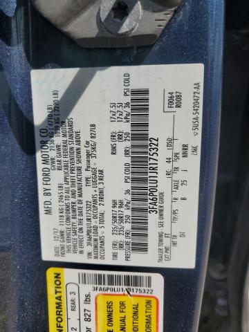 3FA6P0LU1JR175322 - 2018 FORD FUSION SE HYBRID ლურჯი ფოტო 12