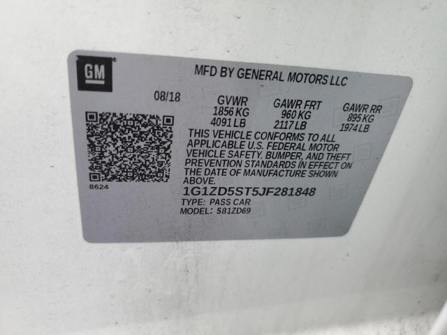 1G1ZD5ST5JF281848 - 2018 CHEVROLET MALIBU LT WHITE photo 12