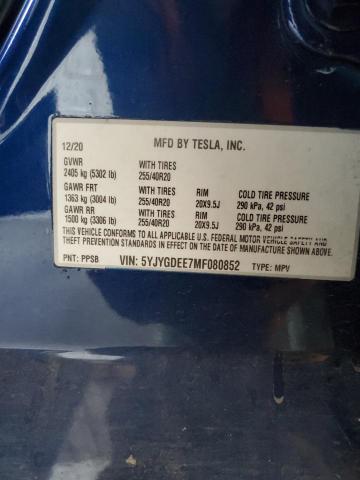 5YJYGDEE7MF080852 - 2021 TESLA MODEL Y Mavi foto 12