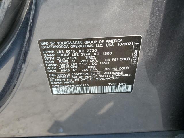 1V2HR2CA5NC506713 - 2022 VOLKSWAGEN ATLAS SE Сұр фото 13